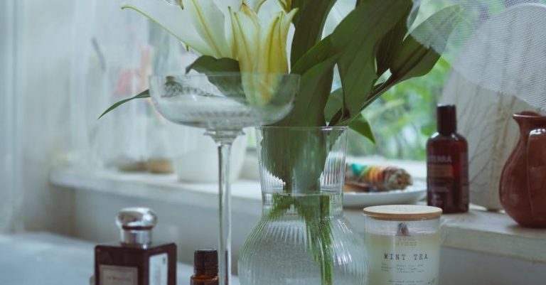 Spa Day - Green Plant in Clear Glass Vase