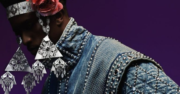 Accessorizing - Man in Silver Wreath with Flowers and Pendants